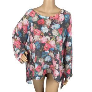 Nally & Millie Floral Hi-Low Lightweight Sweater Knit Top SZ 2X
